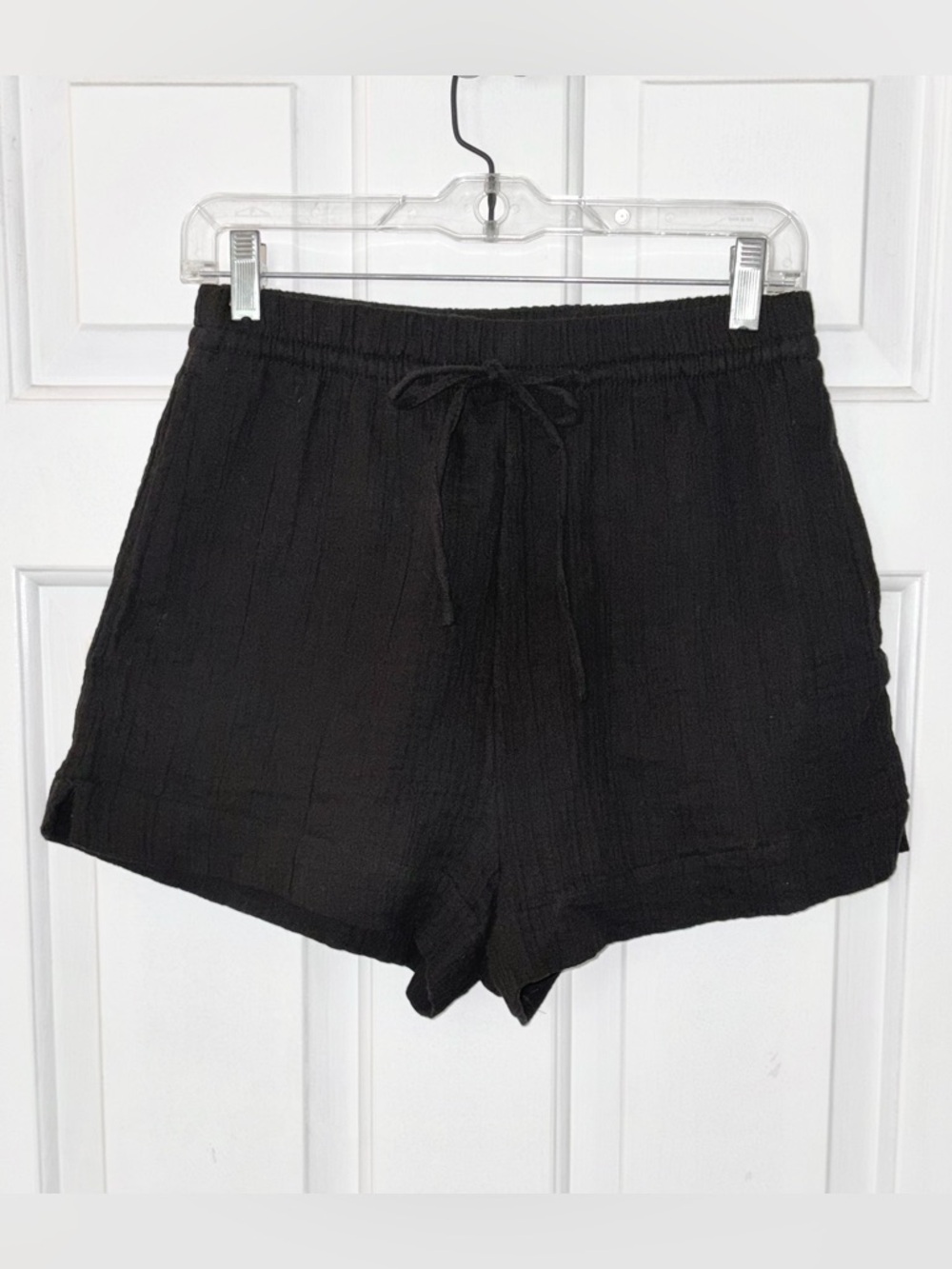 H&M Black Gauze Lightweight Drawstring Pockets Shorts Boho Chic
